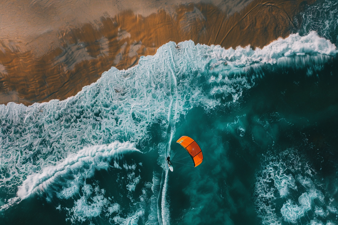 aerial drone photo, kite surfer, ocean
